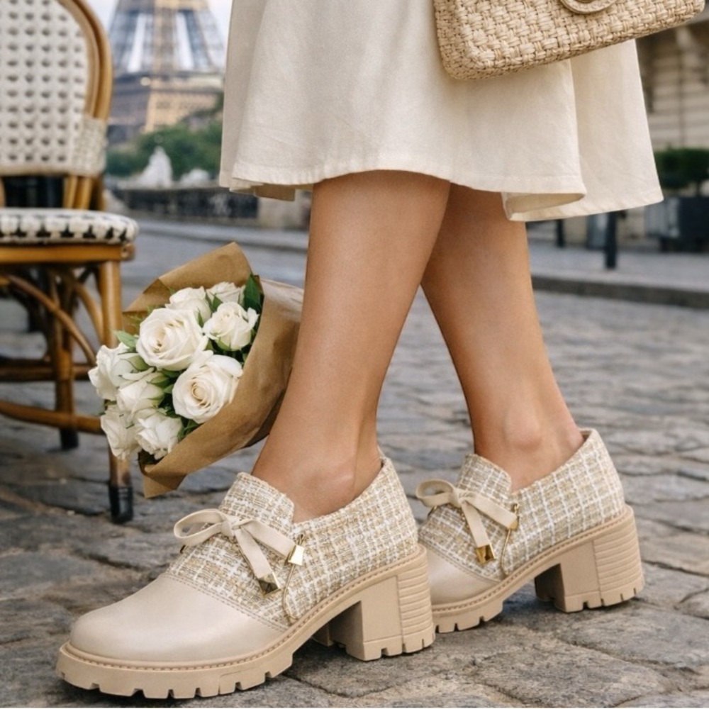 DG Tweed & Vegan Leather Lug Sole Oxfords | New | Neutral Luxe Size 9.5